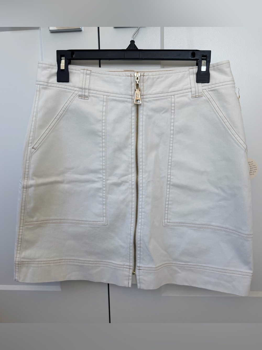 NWT Spartina 449 Ashton Denim Zip-Front Pearl White Skirt, Size 10
